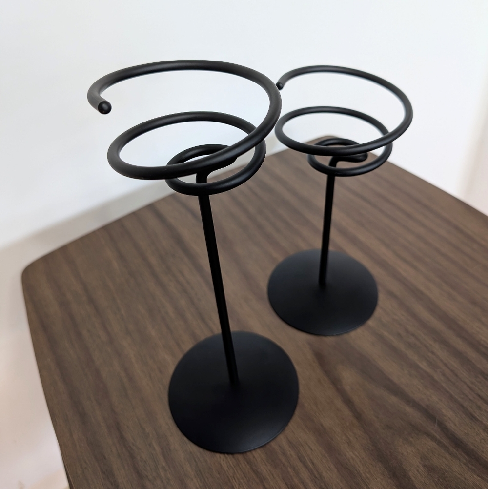 Pair Of Black Metal Funky Spiral Candle Holders - Picture 6 of 6